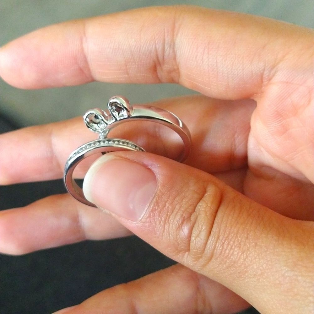 Women’s Ring Set (2) CZ Eternity Band Size 7 + Animal Ears Ring Size 8 Silver To